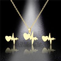 Ecg Wave Necklace Stainless Steel Personality Heart-shaped Pendant Earring Set main image 3