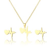 Ecg Wave Necklace Stainless Steel Personality Heart-shaped Pendant Earring Set main image 6