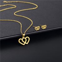 Double Love Necklace And Earrings Set 18k Gold Stainless Steel Two-piece Jewelry main image 3