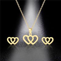 Double Love Necklace And Earrings Set 18k Gold Stainless Steel Two-piece Jewelry main image 4