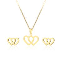 Double Love Necklace And Earrings Set 18k Gold Stainless Steel Two-piece Jewelry main image 6