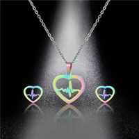 Ecg Pendant Stainless Steel Colorful Heart-shaped Clavicle Chain Earring Set main image 3