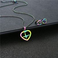 Ensemble De Boucles D&#39;oreilles En Chaîne De Clavicule En Forme De Coeur En Acier Inoxydable Avec Pendentif Ecg main image 4