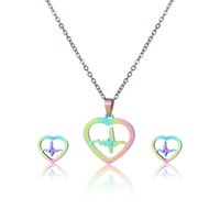 Ecg Pendant Stainless Steel Colorful Heart-shaped Clavicle Chain Earring Set main image 6