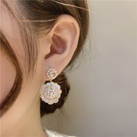 925 Silver Needle Pearl Diamond Drop Oil Flower Earrings Korean Retro Earrings main image 4