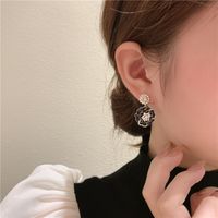 925 Silver Needle Pearl Diamond Drop Oil Flower Earrings Korean Retro Earrings main image 5