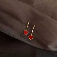 Red Love Earrings 925 Silver Needle Temperament Simple Small Peach Heart Earrings Christmas Earrings main image 3