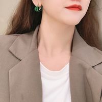 Green Drip Glaze Geometric Irregular Circle Earrings Korean Personality Retro Temperament Earrings main image 5