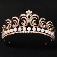 Baroque Alloy Crown European And American Wedding Bridal Jewelry Banquet Performance Headdress Rhinestone Pearl Crown main image 3