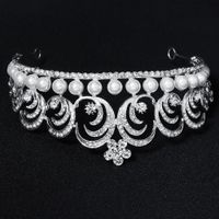 Baroque Alloy Crown European And American Wedding Bridal Jewelry Banquet Performance Headdress Rhinestone Pearl Crown main image 4