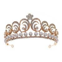Baroque Alloy Crown European And American Wedding Bridal Jewelry Banquet Performance Headdress Rhinestone Pearl Crown main image 6