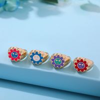 Fashion New European And American Niche Design Crystal Drop Oil Sun Flower Ring Simple Ring main image 2