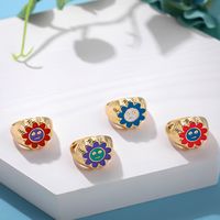 Fashion New European And American Niche Design Crystal Drop Oil Sun Flower Ring Simple Ring main image 4