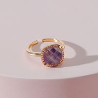 Fashion Jewelry Copper Inlaid Amethyst Faceted Stone Ring Open Shank Ring main image 1