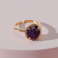 Fashion Jewelry Copper Inlaid Amethyst Faceted Stone Ring Open Shank Ring main image 3