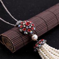 Fashion National Fashion Ethnic Style Pearl Necklace Design Sense Bohemian Bright Crystal Sweater Chain Personalized Long Necklace main image 1