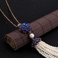 Fashion National Fashion Ethnic Style Pearl Necklace Design Sense Bohemian Bright Crystal Sweater Chain Personalized Long Necklace main image 3