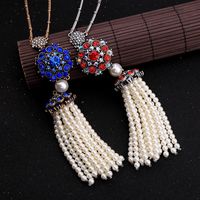 Fashion National Fashion Ethnic Style Pearl Necklace Design Sense Bohemian Bright Crystal Sweater Chain Personalized Long Necklace main image 4