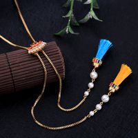 Retro Ethnic Style Long Sweater Chain Design Pearl Necklace Adjustable Tassel Pendant Necklace Tide main image 1