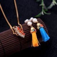 Retro Ethnic Style Long Sweater Chain Design Pearl Necklace Adjustable Tassel Pendant Necklace Tide main image 3