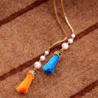 Retro Ethnic Style Long Sweater Chain Design Pearl Necklace Adjustable Tassel Pendant Necklace Tide main image 4