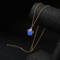 Temperament Blue Gem Necklace Small Exquisite Crystal Diamond Necklace Light Luxury Niche Simple Sweater Chain Wholesale main image 6