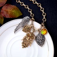 Creative Design Sense Owl Necklace Cool Wind Wings Necklace Super Flash Crystal Diamond Sweater Chain Wholesale Tide main image 6