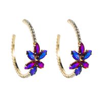Cross-border Simple Alloy Inlaid Color Rhinestone Flower Earrings Trend High-end Sense C-shaped Earring main image 6