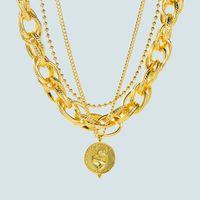 Personality Design Retro Niche Pendant Multi-layer Chain Necklace Copper Plated 18k Gold Temperament Necklace main image 1