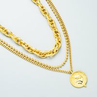 Personality Design Retro Niche Pendant Multi-layer Chain Necklace Copper Plated 18k Gold Temperament Necklace main image 3