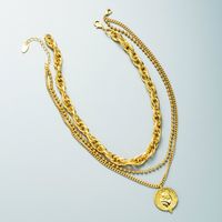 Personality Design Retro Niche Pendant Multi-layer Chain Necklace Copper Plated 18k Gold Temperament Necklace main image 4