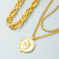 Personality Design Retro Niche Pendant Multi-layer Chain Necklace Copper Plated 18k Gold Temperament Necklace main image 5