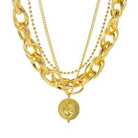 Personality Design Retro Niche Pendant Multi-layer Chain Necklace Copper Plated 18k Gold Temperament Necklace main image 6