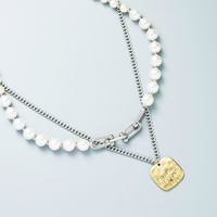 Cross-border Niche Design Sense Letter Square Brand Pendant Pearl Necklace Simple Temperament Matching Jewelry main image 4