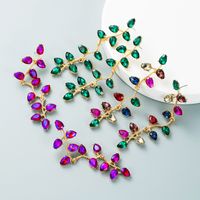 Fashion Color Diamond Alloy Diamond Drop-shaped Glass Diamond Long Leaf Flower Fashion Earrings Wholesale main image 1