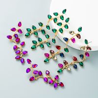 Fashion Color Diamond Alloy Diamond Drop-shaped Glass Diamond Long Leaf Flower Fashion Earrings Wholesale main image 2