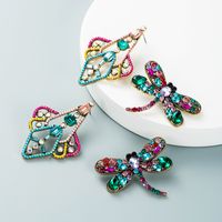 Baroque Retro Creative Geometric Alloy Inlaid Rhinestone Dragonfly Kite Earrings Jewelry main image 1