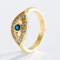 Mode Kreative Persönlichkeit Kupfer Vergoldet Intarsien Zirkon Auge Liebesring Öffnung Verstellbarer Ring Zubehör main image 3