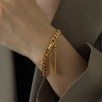 Fashion Tassel Clasp Thick Chain Titanium Steel Necklace Bracelet Set sku image 1
