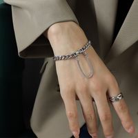 Fashion Tassel Clasp Thick Chain Titanium Steel Necklace Bracelet Set sku image 2