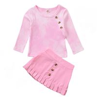 Girls Tie-dye Pit Strip Round Neck Long-sleeved Tops Pink Short Skirts Autumn Children's Clothing sku image 1