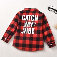 2021 Autumn New Boys' Plaid Shirt Casual Top Letter Printed Children's Handsome Shirt Boys' Clothing sku image 5