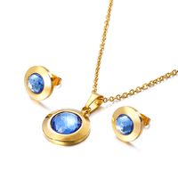 Fashion New Round Personality Crystal Necklace Earrings Gold Set sku image 1