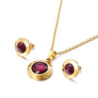 Fashion New Round Personality Crystal Necklace Earrings Gold Set sku image 2