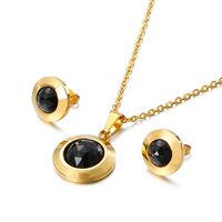 Fashion New Round Personality Crystal Necklace Earrings Gold Set sku image 3