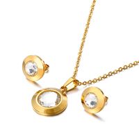 Fashion New Round Personality Crystal Necklace Earrings Gold Set sku image 4
