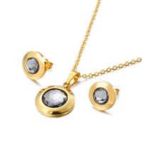Fashion New Round Personality Crystal Necklace Earrings Gold Set sku image 5