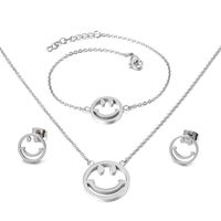 Korean Titanium Steel Smile Expression Jewelry Bracelet Earrings Necklace Three-piece sku image 1