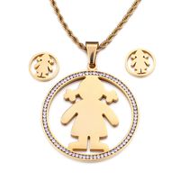 New Korean Stud Earrings Necklace Three-piece Jewelry Set Diamond Valentine's Day Gift sku image 1