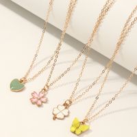 Flower Heart Four-leaf Clover Butterfly Pendant Necklace Set main image 1